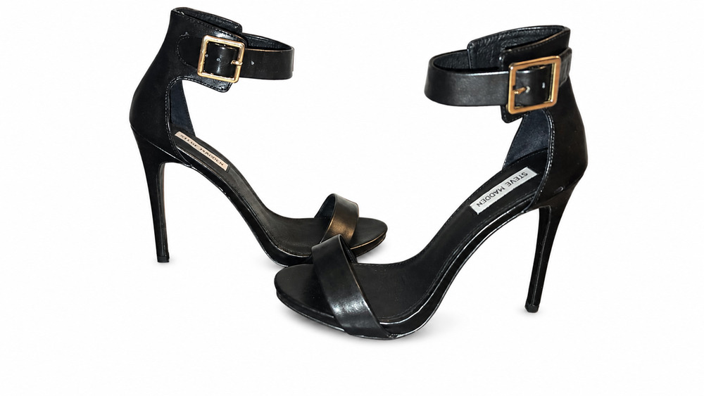 Steve Madden Marlenee Black Leather Ankle Strap Heels - Size 10M